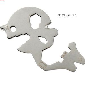 Silver Stainless Skull Dog Tag Multi-tool Utility Necklace w 20in Box Chain New!